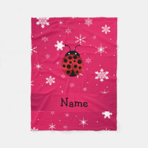 Personalized name ladybug pink snowflakes fleece blanket
