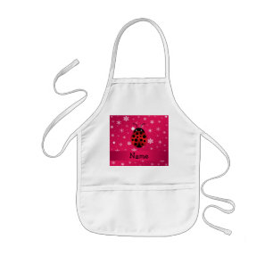 Personalized name ladybug pink snowflakes kids apron