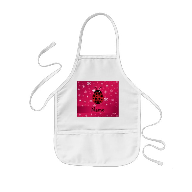 Personalized name ladybug pink snowflakes kids apron (Front)