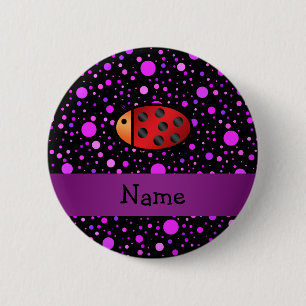 Personalized name ladybug purple polka dots 2 inch round button