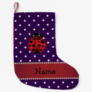 Personalized name ladybug purple polka dots small christmas stocking