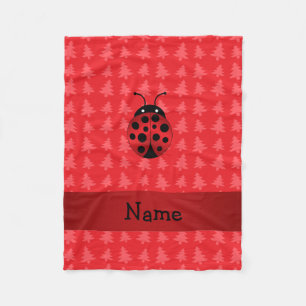 Personalized name ladybug red christmas trees fleece blanket