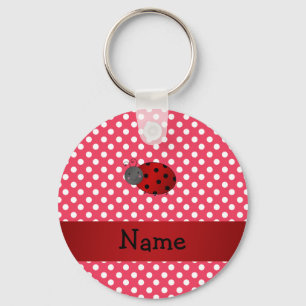 Personalized name ladybug red polka dots keychain