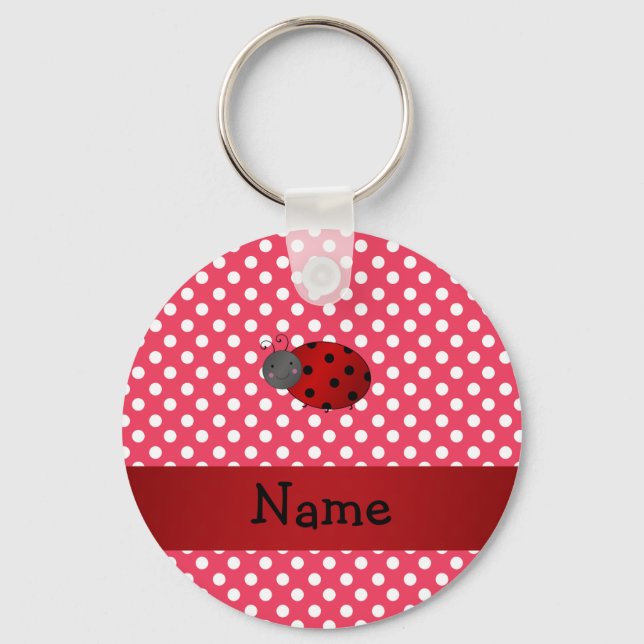 Personalized name ladybug red polka dots keychain (Front)