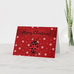 Personalized name ladybug red snowflakes holiday card