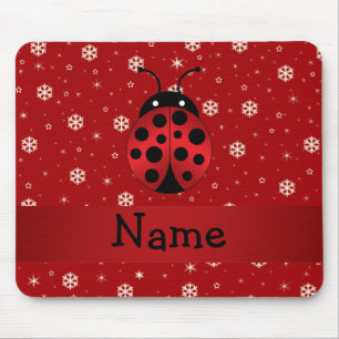Personalized name ladybug red snowflakes mouse pad