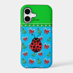 Personalized name ladybug sky blue candy canes bow