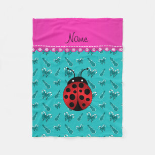 Personalized name ladybug turquoise snowmen fleece blanket