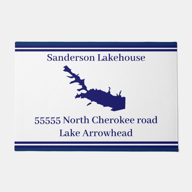 Personalized Name Lake Arrowhead Map Navy Blue Doo Doormat (Front)