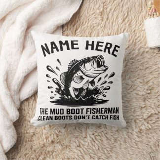 Personalized Name Largemouth Bass Fisherman Throw Pillow