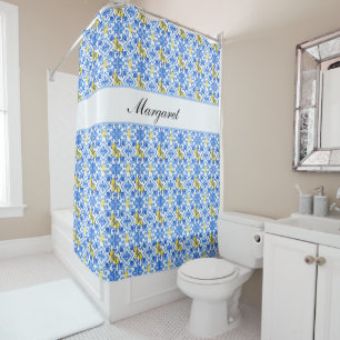 Personalized Name Lemon Azulejo Blue Tile Pattern