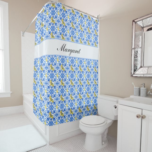 Personalized Name Lemon Azulejo Blue Tile Pattern (In Situ)