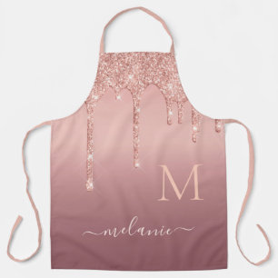Personalized Name Letter Rose Gold Glitter Apron