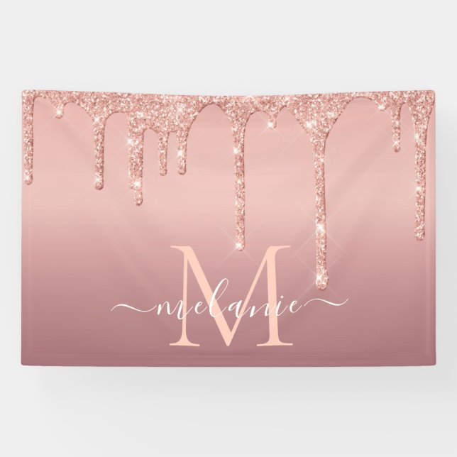 Personalized Name Letter Rose Gold Glitter Banner (Horizontal)