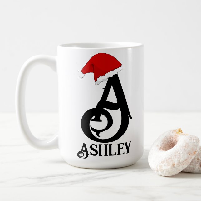 Personalized name lettering,monogram Christmas Coffee Mug (With Donut)