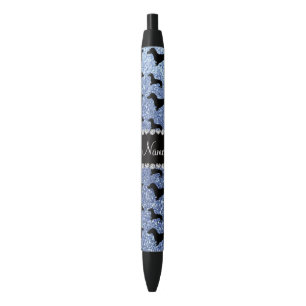 Personalized name light blue glitter dachshunds black ink pen