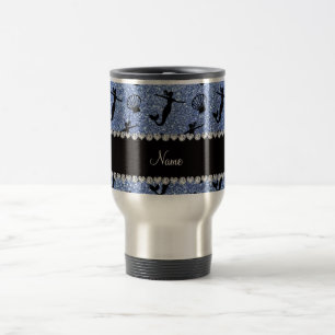 Personalized name light blue glitter mermaids travel mug
