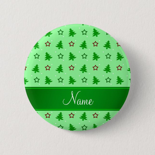 Personalized name light green christmas stars 2 inch round button (Front)