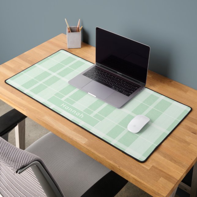 Personalized Name Light Green Plaid Cute Office Desk Mat (Office 2)