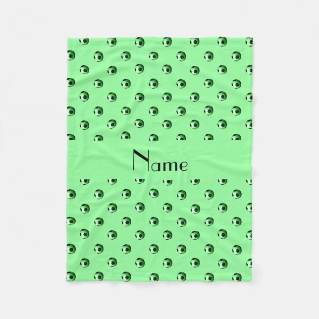 Personalized name light green soccer balls fleece blanket (Front)