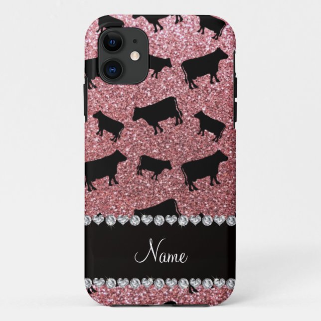 Personalized name light pink glitter cows Case-Mate iPhone case (Back)