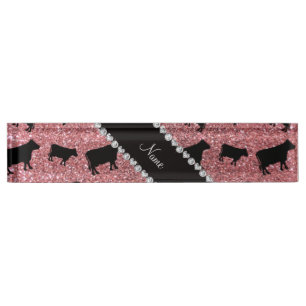 Personalized name light pink glitter cows nameplate
