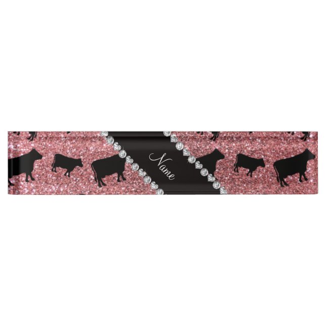 Personalized name light pink glitter cows nameplate (Front)