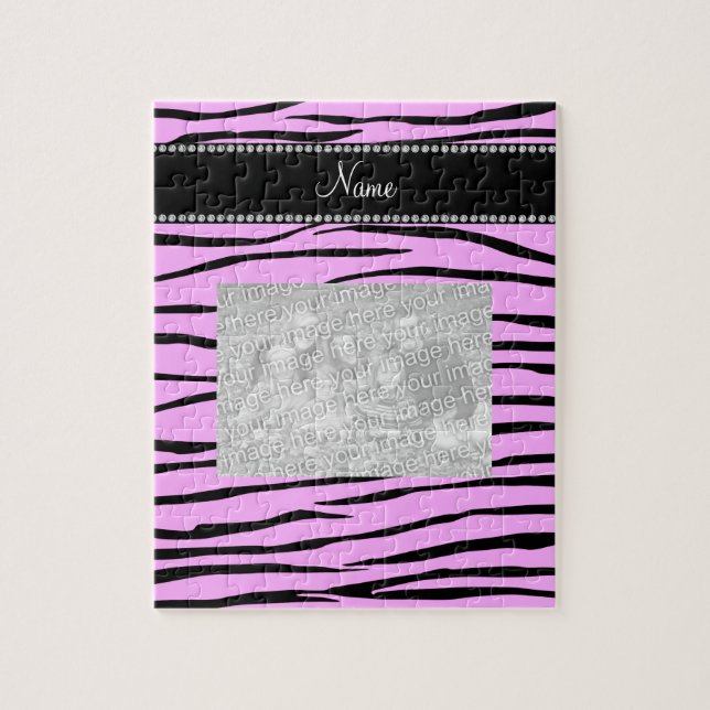 Personalized name Light pink zebra stripes Jigsaw Puzzle (Vertical)