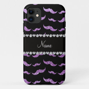 Personalized name light purple glitter moustaches iPhone 11 case