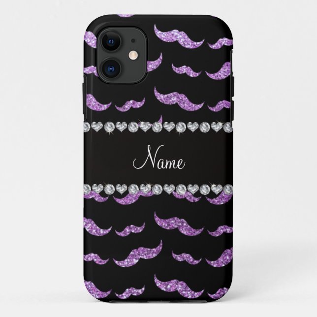 Personalized name light purple glitter moustaches Case-Mate iPhone case (Back)