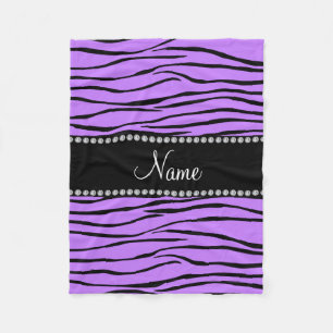 Personalized name light purple zebra stripes fleece blanket
