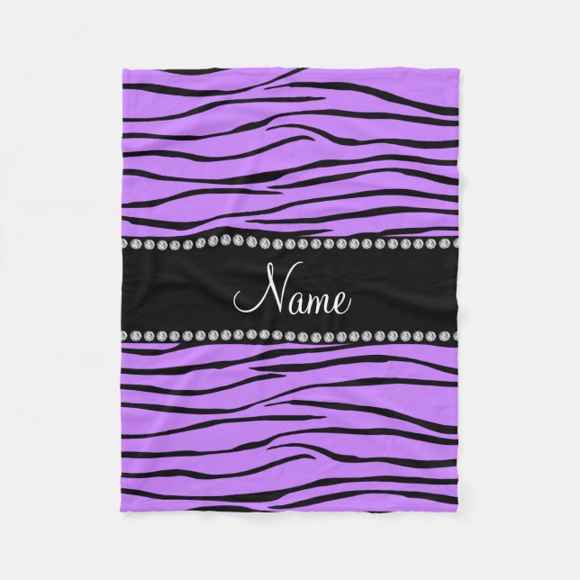 Personalized name light purple zebra stripes fleece blanket (Front)