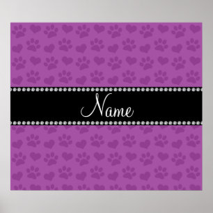Personalized name lilac purple hearts and paw prin poster