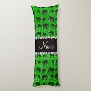Personalized name lime green glitter elephants body pillow