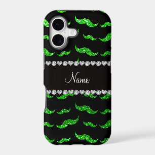 Personalized name lime green glitter moustaches