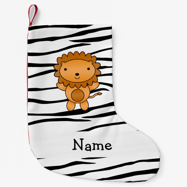 Personalized name lion zebra stripes small christmas stocking (Front)