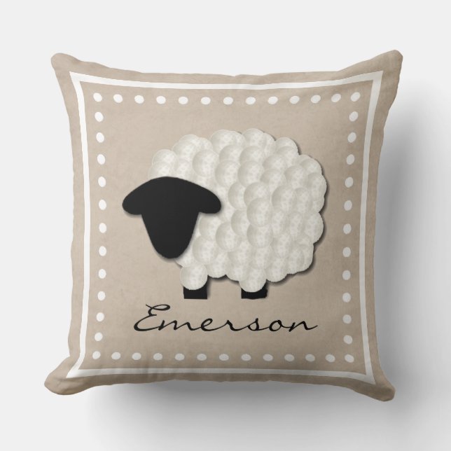 Personalized Name Little Lamb Nursery Pillow (Front)