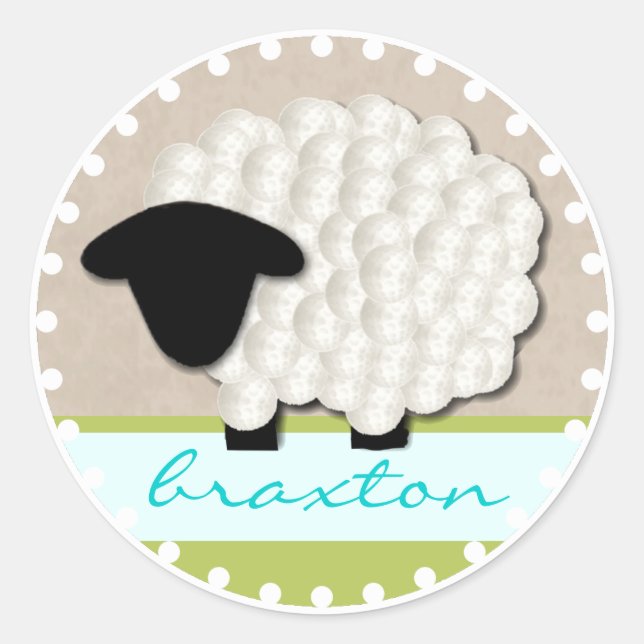 Personalized Name Little Lamb Stickers (Round) (Front)