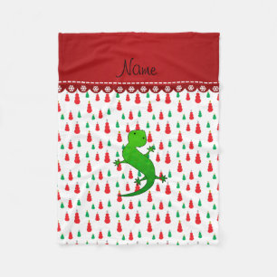 Personalized name lizard green red snowmen fleece blanket