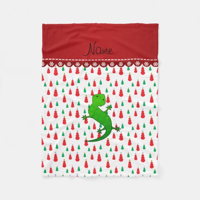 Personalized name lizard green red snowmen fleece blanket (Front)