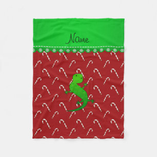 Personalized name lizard red candy canes fleece blanket