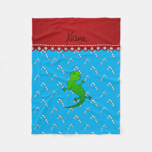 Personalized name lizard sky blue candy canes fleece blanket