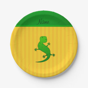 Personalized name lizard yellow stripes paper plate