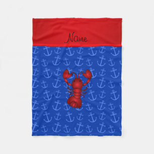 Personalized name lobster blue anchors fleece blanket