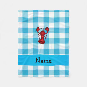 Personalized name lobster blue gingham pattern fleece blanket