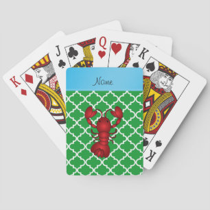 Personalized name lobster green moroccan playing cards