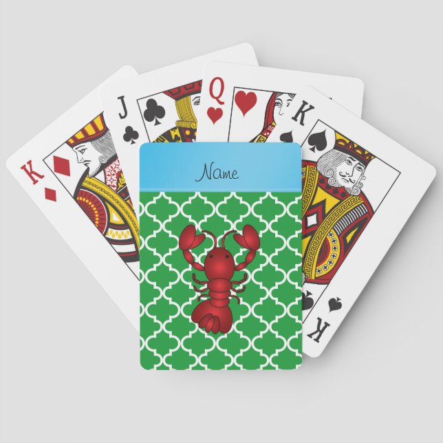 Personalized name lobster green moroccan playing cards (Back)