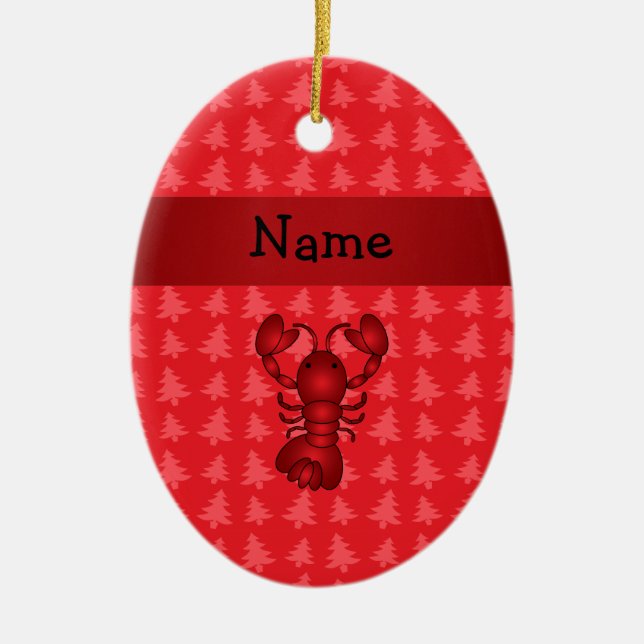 Personalized name lobster red christmas trees ceramic ornament (Front)