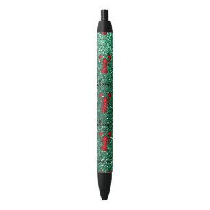Personalized name lobster red mint green glitter black ink pen