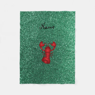 Personalized name lobster red mint green glitter fleece blanket